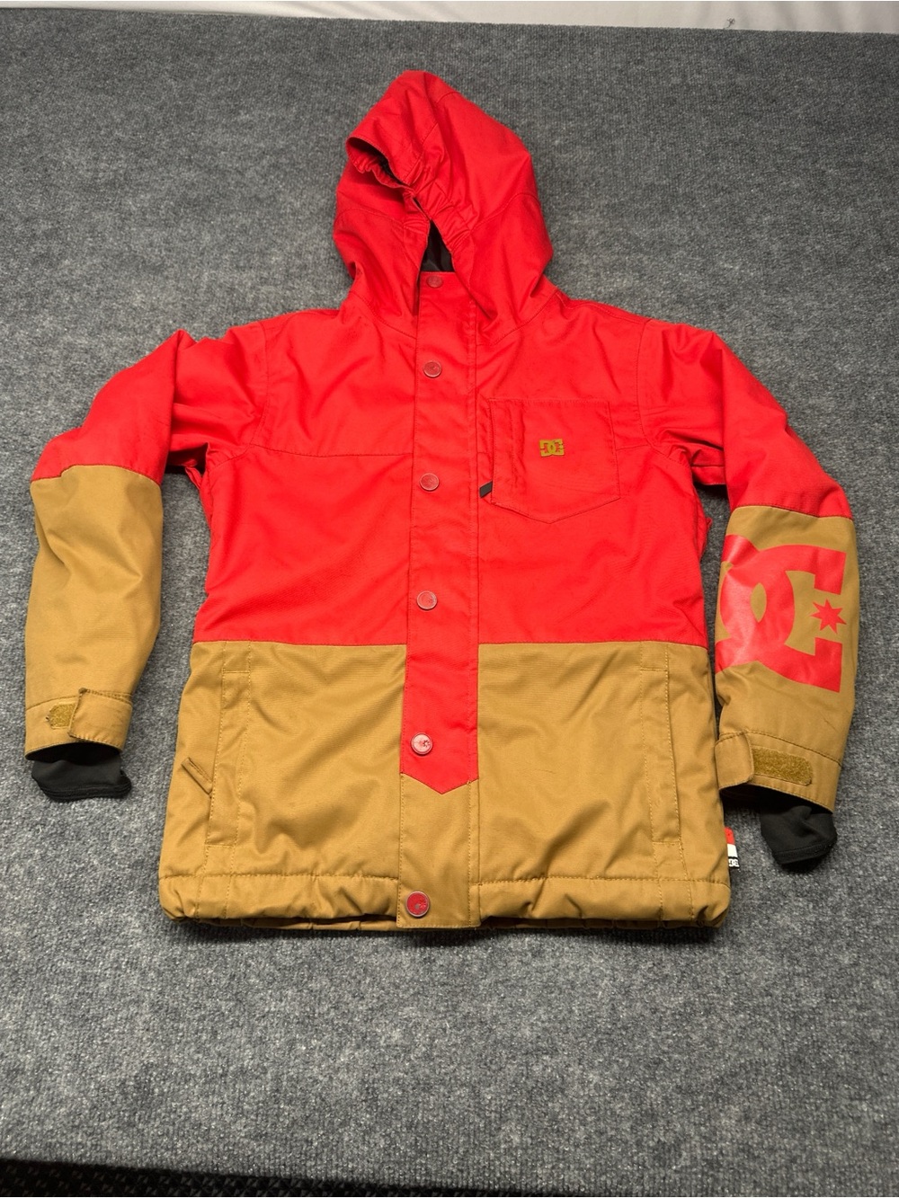 DC Kids Two-Tone Red and Tan Hooded Puffer Jacket